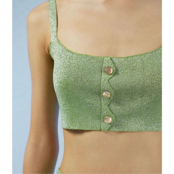 NWT Cider Hidden Gem Sparkle Zig Zag Jade & Gold Classy Crop Tank Top M - Picture 1 of 5